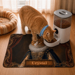 Individuell gestaltete, mehrfarbige PU-Leder-Futtermatte im klassischen Ölgemälde-Stil mit Haustierfoto und Namen – Wohnaccessoire und Geburtstagsgeschenk für Haustierbesitzer und -liebhaber