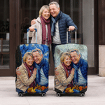 Personalised Oil Portrait Style Photo Luggage Protective Cover Fits 18-32 Inches Suitcase with Name Travel Birthday Gift for Family