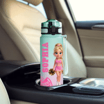 Personlig vattenflaska (34 oz) med BPA-fri, tecknad cheerleader-figur, med foto och namn samt viklock – en perfekt present till cheerleaders inför en matchdag utomhus