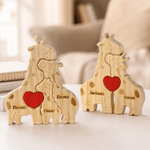 Personalised Wooden Giraffe Family Red Heart Puzzle with 2-5 Names Home Decor Birthday Baby Shower Gift for Family Members