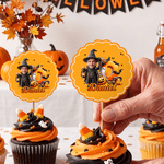 Personalized Halloween Themed Cartoon Character Photo Cupcake Topper with Name and Initial Halloween Party for Children Friend Family