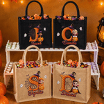 Personalised Halloween Witch Pumpkin Cartoon Kid Photo Large Capacity Jute Bag with Name Halloween Party Trick or Treat Activity Gift for Kids