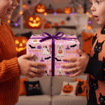 Personalised Spooky Cute Halloween Cat Dog Wrapping Paper Set of 3 with Name Halloween Party Favor Gift for Kids Friends Pet Owners