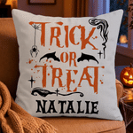 Personalized Halloween Theme Trick or Treat Soft Throw Pillow Cover with Name Halloween Gift for Kids Family
