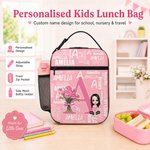 Personalised Cartoon Character Birth Flower Bouquet Name Insulated Lunch Bag Daily Travel Back to School Birthday Gift for Kids Students