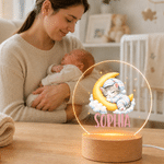 Personalized Cute Cartoon Animal Acrylic LED Night Light with Name and Wooden Base Bedside Decor Birthday Gift for Kids New Parents
