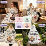 Personalized Birth Flower Cartoon Reading Girl Soft Throw Hooded Blanket with Name Birthday Gift for Librarians Book Lovers