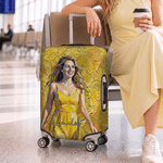 Personalised Oil Portrait Style Photo Luggage Protective Cover Fits 18-32 Inches Suitcase with Name Travel Birthday Gift for Family