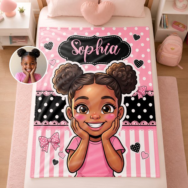 Manta acogedora personalizada con diseño de lunares, de foto a dibujo animado, con nombre; decoración para el hogar y regalo de cumpleaños para niños y niñas