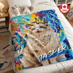 Personalized Graffiti Oil Pet Photo Soft Throw Blanket with Name Ship from Canada Home Decor Daily Use Birthday Gift for Pet Lovers Family