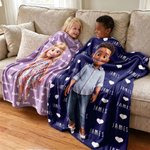 Personalized Cartoon Character Photo Multicolor Soft Throw Blanket with Name Home Decor Birthday Gift for Kids Family Friend