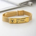Gepersonaliseerde Verstelbaar Medisch Noodalarm Mesh ID Bandje Armband met Gegraveerde Tekst Verjaardagscadeau voor Diabetes Allergie Epilepsie