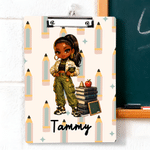 Personalized Cartoon Black Teacher Acrylic Clipboard with Name School Supplies Teacher Appreciation Week Teacher's Day Gift for Teacher
