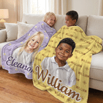 Personalized Watercolor Style Photo Soft Throw Blanket with Name Back to School Anniversary Birthday Gift for Kid