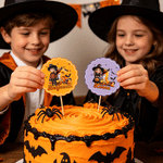 Personalized Halloween Themed Cartoon Character Photo Cupcake Topper with Name and Initial Halloween Party for Children Friend Family
