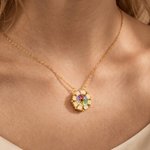 Personalised Dainty Magnetic Petal Flower 3-8 Heart Birthstone Necklace with Engraved Name Anniversary Birthday Gift for Mum Girlfriend