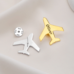 Personalised Airplane Lapel Brooch Pin with Engraved Name Birthday Gift for Pilot Stewardess Flight Attendant