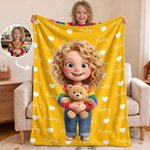 Personalized Cartoon Character Photo Multicolor Soft Throw Blanket with Name Home Decor Birthday Gift for Kids Family Friend