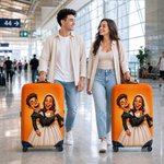 Personalized Exaggerated Comic Photo Luggage Cover Fits 18-32 Inches Suitcase Daily Use Travel Accessories Birthday Gift for Travel Lovers Couples