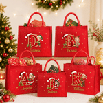 Personalized Christmas Cartoon Character Photo Initial Large Jute Tote Bag with Name Christmas Party Gift for Kid Family Friend