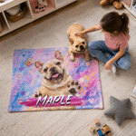 Personalised Multicolour Graffiti Style Pet Photo Soft Pet Blanket with Name Daily Use Living Room Birthday Gift for Pet Owner