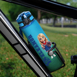 Personlig vattenflaska (34 oz) med BPA-fri, tecknad cheerleader-figur, med foto och namn samt viklock – en perfekt present till cheerleaders inför en matchdag utomhus