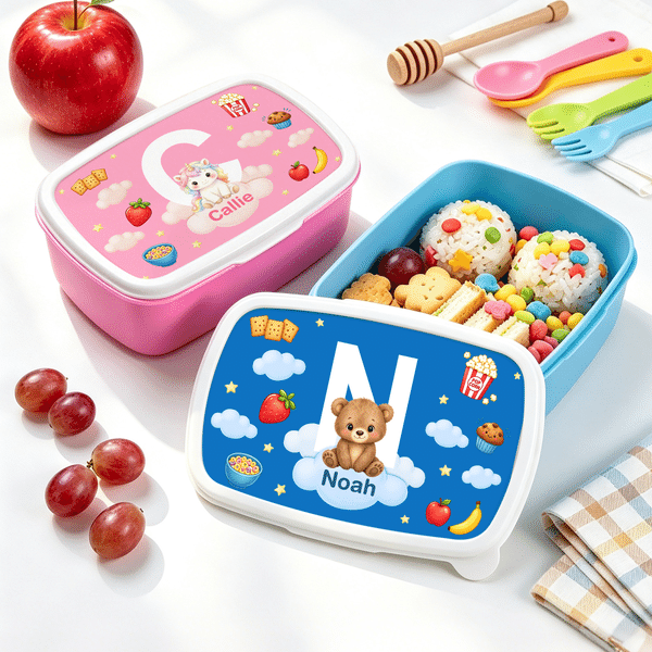 Personalized Cartoon Animal Cloud Star Food Grade Lunch Box with Name and Initial Birthday Back to School Gift for Boys Girls