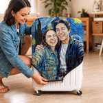 Personalised Oil Portrait Style Photo Luggage Protective Cover Fits 18-32 Inches Suitcase with Name Travel Birthday Gift for Family