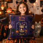 Personalised Retro Halloween Witch Hat Pet Photo Cushion Cover with Name and Text Cute Festival Home Decor Halloween Party Gift for Pet Lover