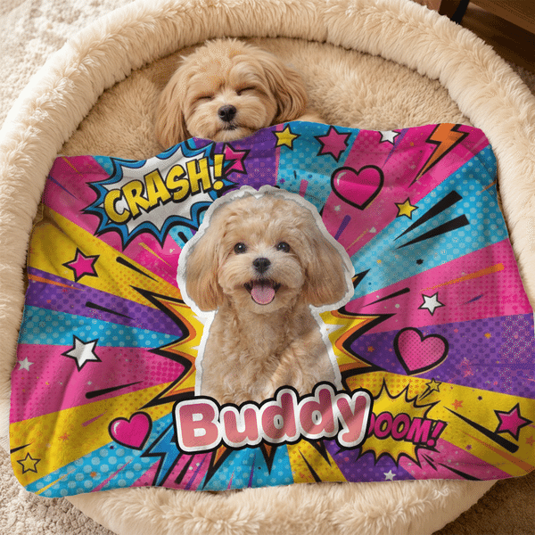 Personalized Pet Photo Pop Art Soft Pet Blanket with Name Home Decor Daily Use Birthday Gift for Pet Owners Lovers