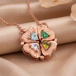 Personalised Dainty Magnetic Petal Flower 3-8 Heart Birthstone Necklace with Engraved Name Anniversary Birthday Gift for Mum Girlfriend