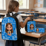 Personalised Name Word Cloud Cartoon Character Backpack Lunch Box Pencil Case Set Back to School Birthday Gift for Kids Boys Girls