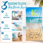 Personalized Sandbeach Theme Mr. and Mrs. Quick Dry Oversized Beach Towel with Initial Names and Text Beach Party Anniversary Birthday Gift for Couple