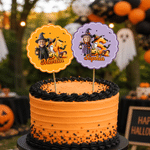 Personalized Halloween Themed Cartoon Character Photo Cupcake Topper with Name and Initial Halloween Party for Children Friend Family