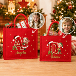 Personalized Christmas Cartoon Character Photo Initial Large Jute Tote Bag with Name Christmas Party Gift for Kid Family Friend