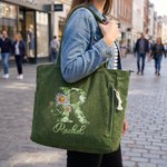 Personlig diamantmønstret fødselsblomst-initial, stor korduroy-veske med navn – til daglig bruk, bursdagsgave til kvinner og jenter