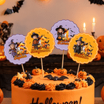 Personalized Halloween Themed Cartoon Character Photo Cupcake Topper with Name and Initial Halloween Party for Children Friend Family
