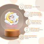 Personalized Cute Cartoon Animal Acrylic LED Night Light with Name and Wooden Base Bedside Decor Birthday Gift for Kids New Parents