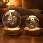 Personalized Pet Photo Round Crystal Ball LED Night Light with Name and Wooden Base Home Decor Pet Loss Bereavement Gift for Pet Owner