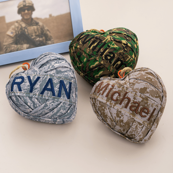 Personalized Handmade Embroidered Camouflage Heart Ornament with Name Home Decor Military Retirement Birthday Gift for Army Veterans