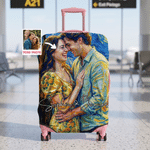 Personalised Oil Portrait Style Photo Luggage Protective Cover Fits 18-32 Inches Suitcase with Name Travel Birthday Gift for Family