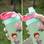 Personalized Cartoon Kid Character Birthday Flower 12 oz Insulated Water Bottle with Silicone Straw and Name Back to School Birthday Gift for Kids