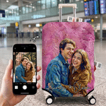 Personalised Oil Portrait Style Photo Luggage Protective Cover Fits 18-32 Inches Suitcase with Name Travel Birthday Gift for Family