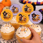 Personalized Halloween Themed Cartoon Character Photo Cupcake Topper with Name and Initial Halloween Party for Children Friend Family
