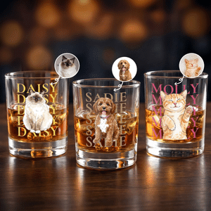 Personalized Watercolor Style Pet Portrait Photo 10 oz Old-Fashioned Whiskey Glass with Name Birthday Anniversary Gift for Pet Lovers