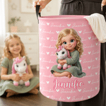 Personalized Fantasy Unicorn Dinosaur Large Capacity Storage Laundry Basket with Name Room Decor Birthday Gift for Kids Boys Girls
