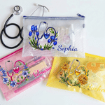 Personalised Stethoscope Birth Flower Birthstone Waterproof Transparent Mesh Pool Bag with Name Beach Party Daily Use Birthday Gift for Medical Staff