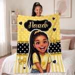 Manta acogedora personalizada con diseño de lunares, de foto a dibujo animado, con nombre; decoración para el hogar y regalo de cumpleaños para niños y niñas