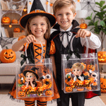 Personalized Halloween Photo Cartoon Character Transparent Gift Bag with Ribbon and Name Halloween Gift for Kids