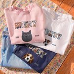 Personalized Multicolor Embroidered Pet Photo Avatar T-shirt Sweatshirt Hoodie with Name and Year Daily Wear Birthday Anniversary Gift for Pet Lovers